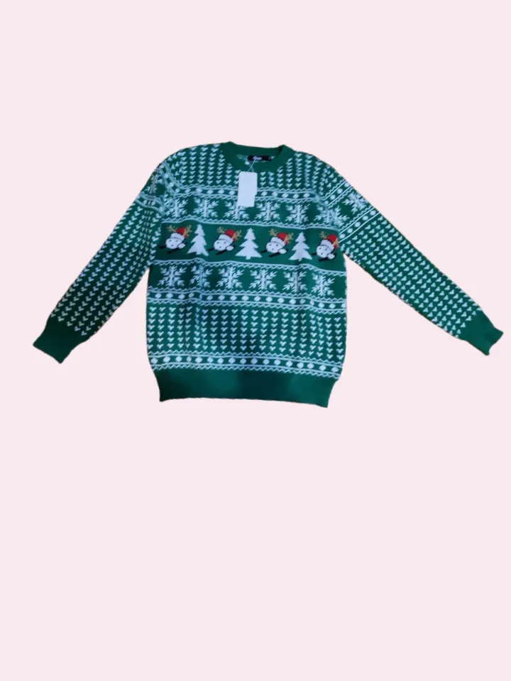 Green White Ugly Christmas Sweater + Snowflakes, Trees, & Santa Comfortable. NWT