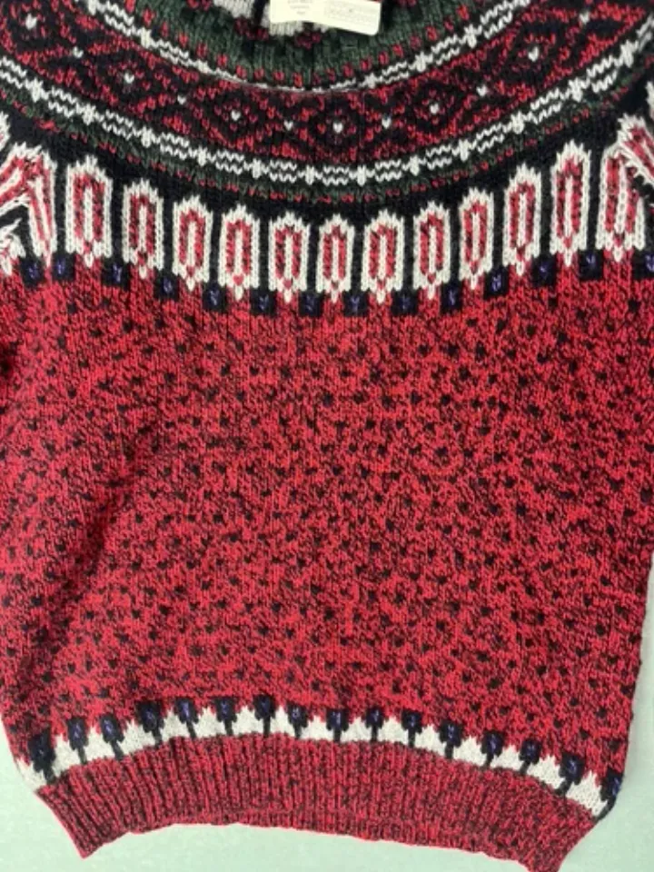 Woolrich Vintage Ugly Christmas Wool Icelandic Red Pullover Sweater Large NWT