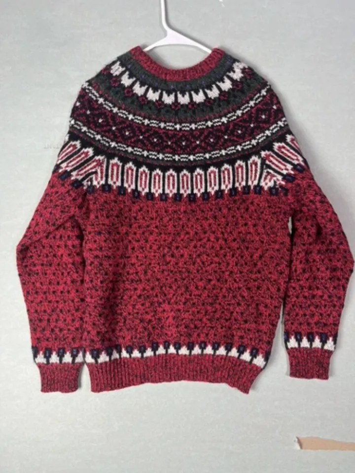Woolrich Vintage Ugly Christmas Wool Icelandic Red Pullover Sweater Large NWT