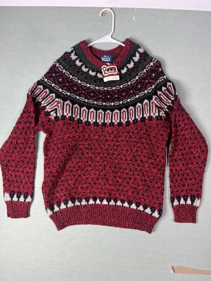 Woolrich Vintage Ugly Christmas Wool Icelandic Red Pullover Sweater Large NWT