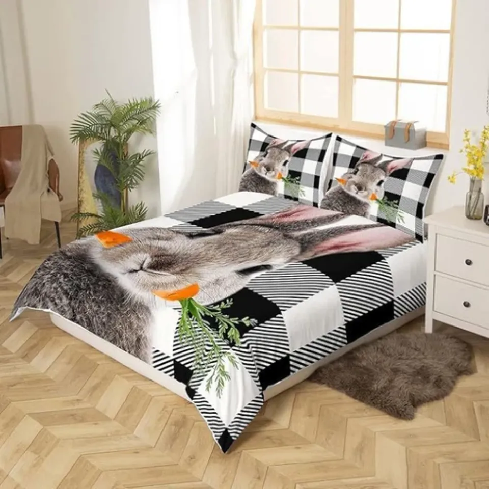 Rabbit Carrot Duvet Quilt Cover Double Queen Pillowcase Bedding Set