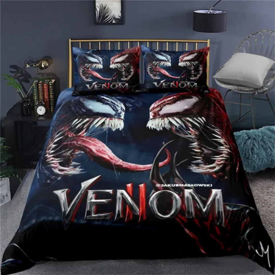 Venom Black Single Double King Super King Duvet Quilt Cover Set Pillowcase