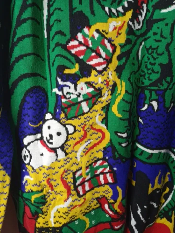 Ugly Christmas Party Flashing Dragon With Lights Sweater New Sz 2XL