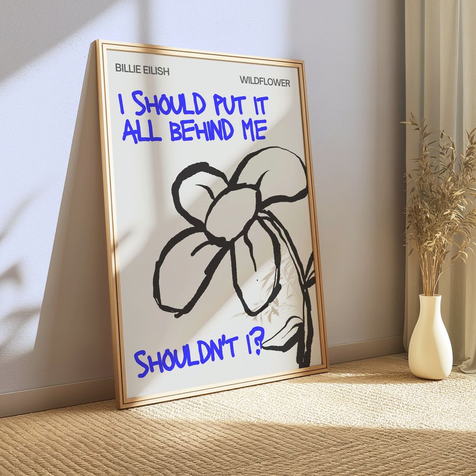 Wildflower Billie Eilish Lyrics  Blue Modern Art Poster, Music Inspired Wall Decor, Hit me hard and soft album fan art