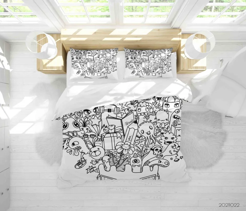 3D Graffiti Animal Monster Hand Drawn Quilt Cover Set Bedding Sets Pillowcases