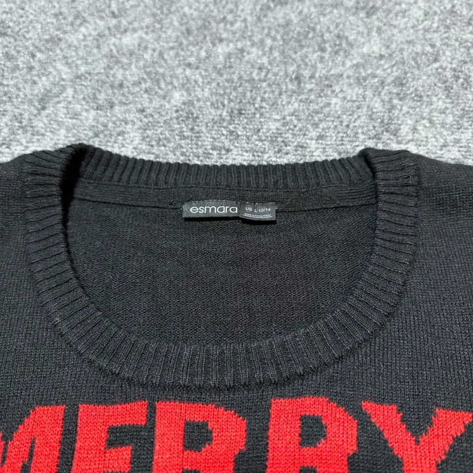 NEW Esmara Ugly Sweater Mens Large Black Knit Pullover Reindeer Merry Christmas