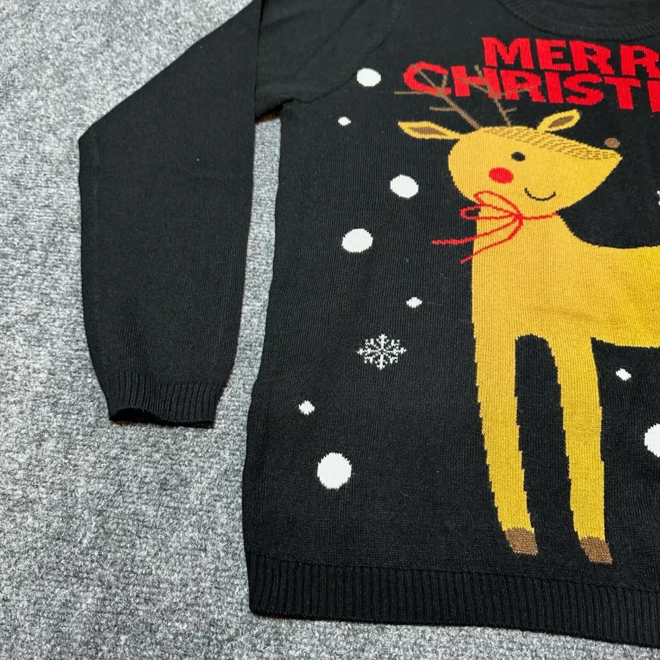 NEW Esmara Ugly Sweater Mens Large Black Knit Pullover Reindeer Merry Christmas