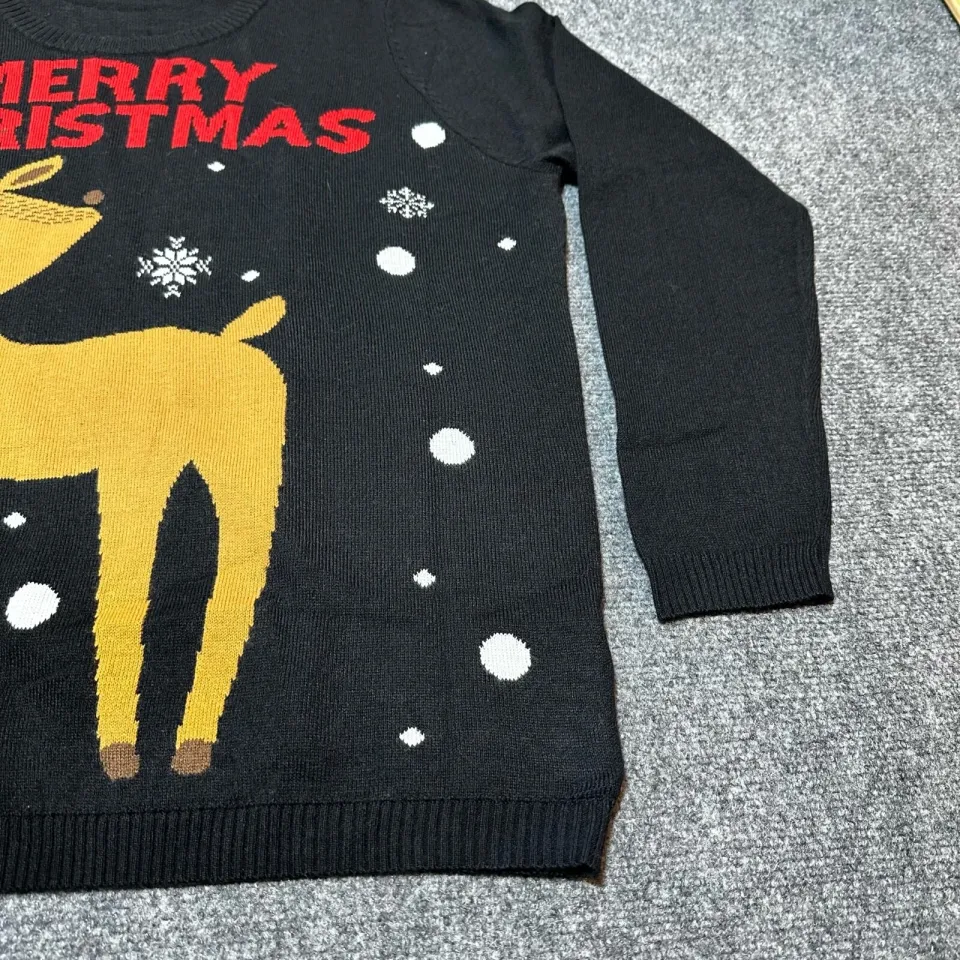 NEW Esmara Ugly Sweater Mens Large Black Knit Pullover Reindeer Merry Christmas