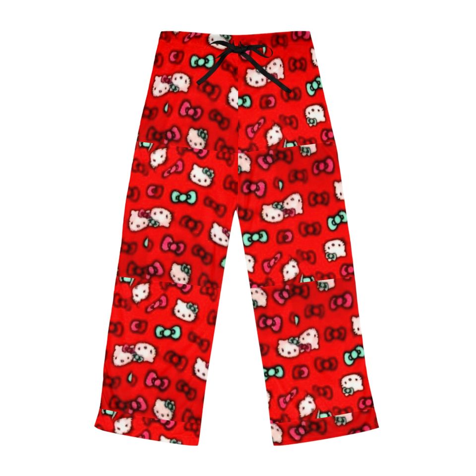 Retro Kitty Friends Valentine red hearts pajama sleep pants gift