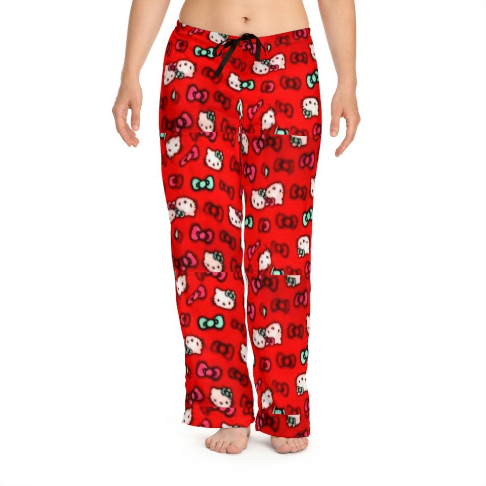 Retro Kitty Friends Valentine red hearts pajama sleep pants gift