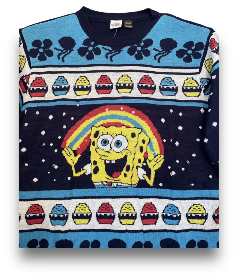 Nick 90s Spongebob Squarepants Rainbow Ugly Sweater Medium Fast Shipping