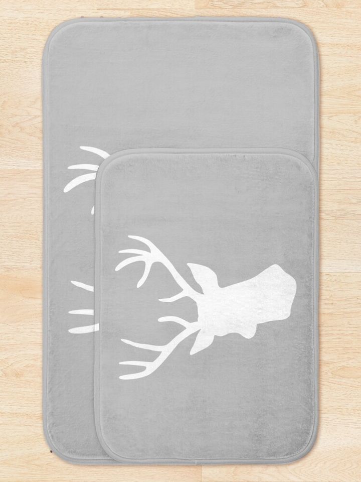 Grey Stag Deer Head Silhouette - Gray Reindeer Bath Mat