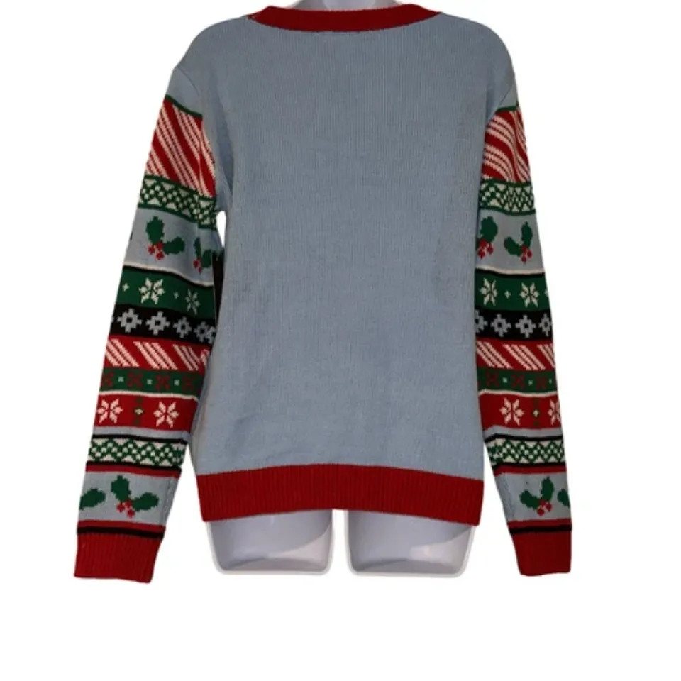 NWT No Boundaries Christmas Sweater Junior L 11 13 Jailbird Santa Pullover Funny