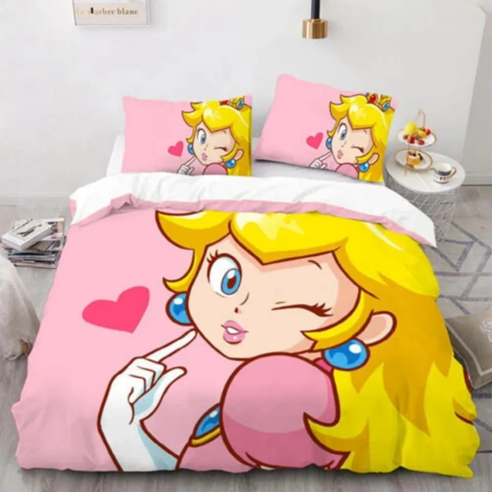 Cartoon Princess Peach Super Mario Bros Bedding Set | Cartoon Bedding Set | Gift For Kids