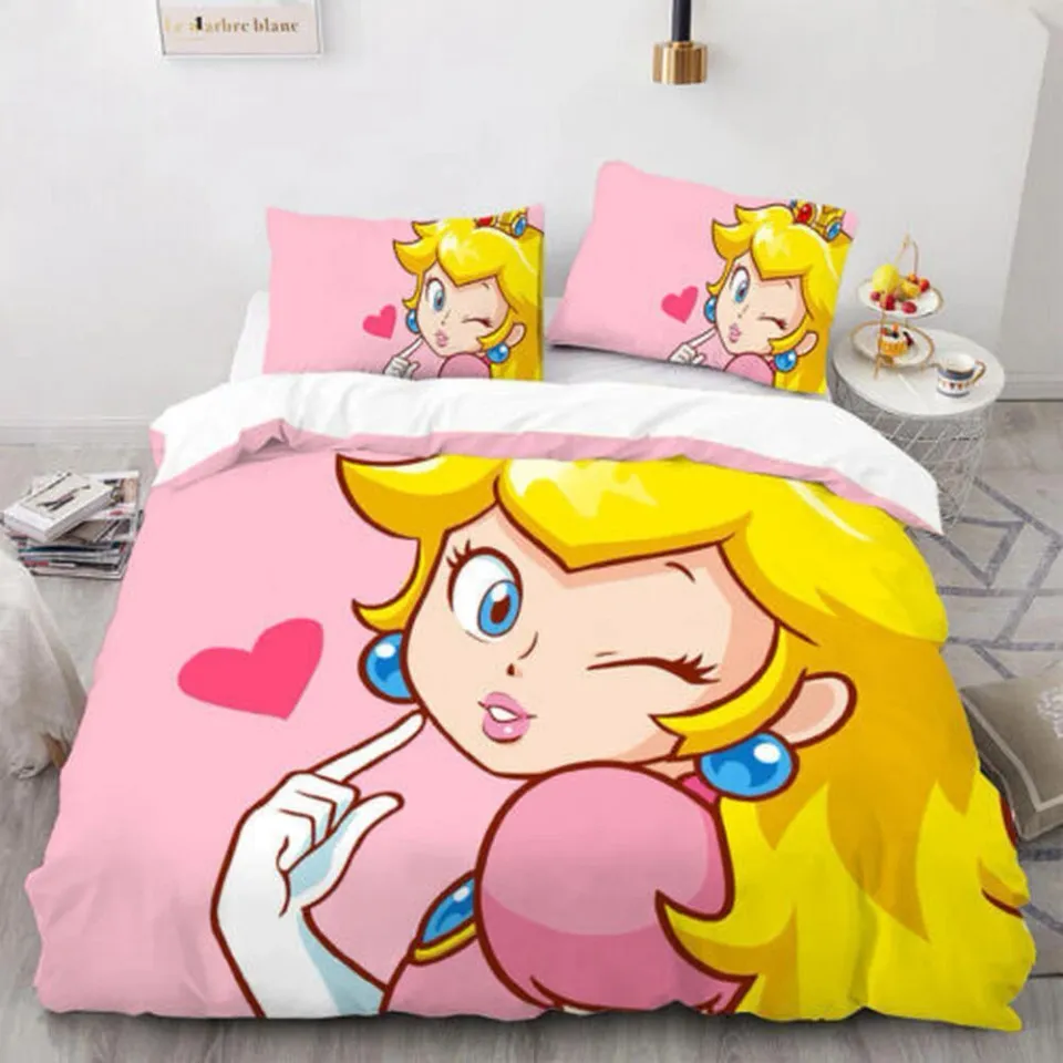 Cartoon Princess Peach Super Mario Bros Bedding Set | Cartoon Bedding Set | Gift For Kids