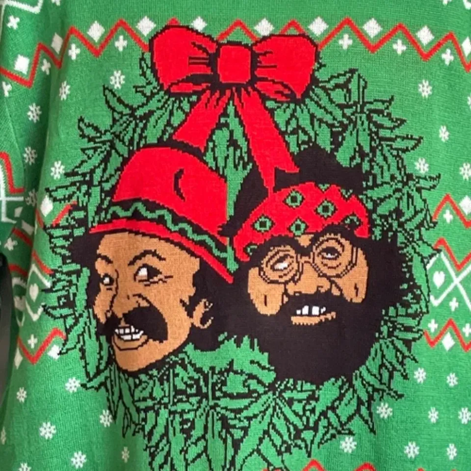 Cheech and Chong Stoner Weed 4:20 Ugly Christmas Sweater Size Medium