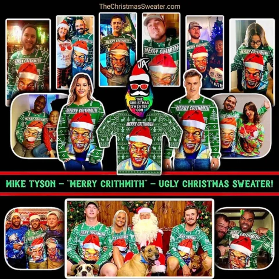 Mike Tyson UGLY CHRISTMAS SWEATER “Crithmith” Lisp Funny Xmas Party Sweatshirt