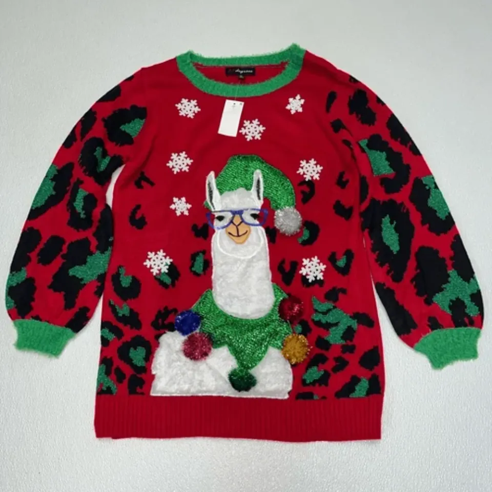 33 Degrees Women's Lama Christmas Ugly Sweater Multicolor Size L NWT