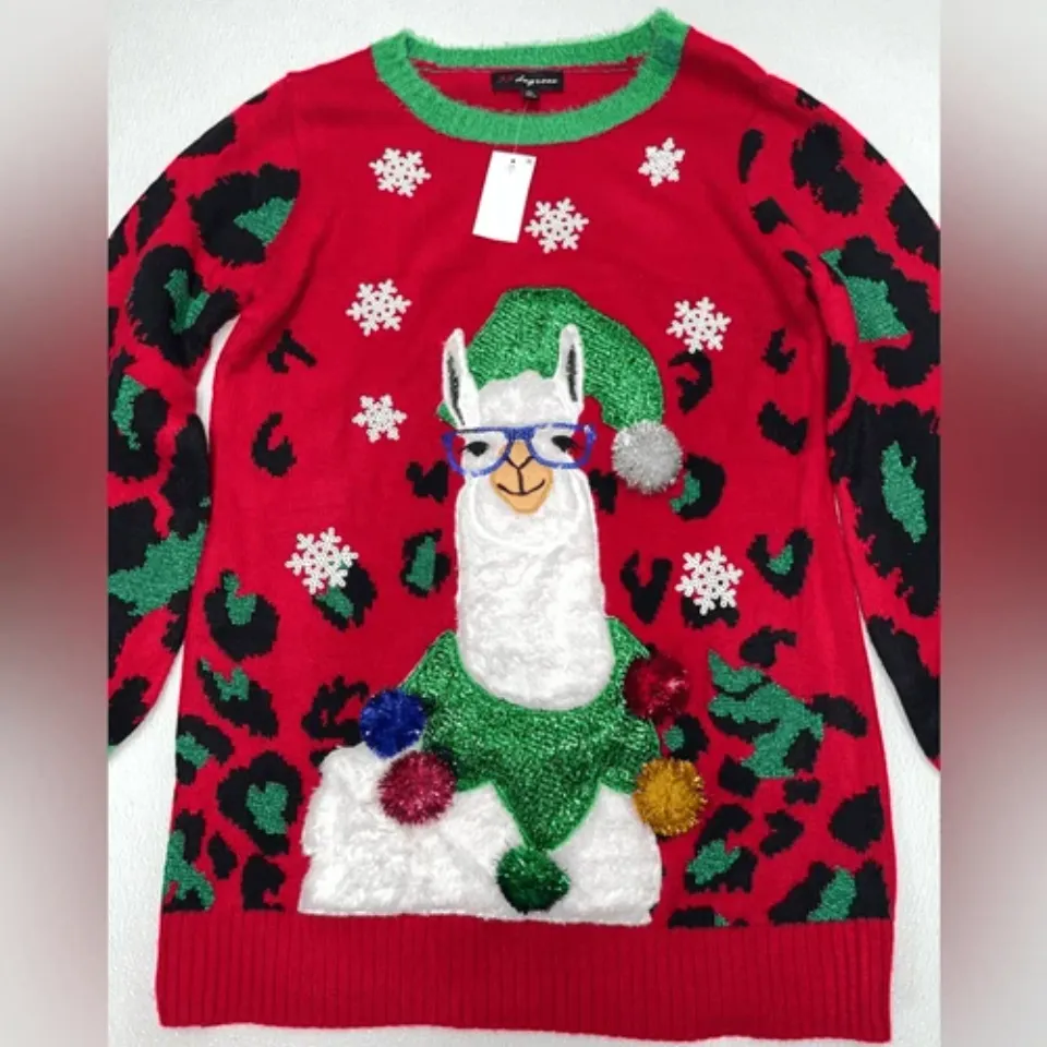 33 Degrees Women's Lama Christmas Ugly Sweater Multicolor Size L NWT