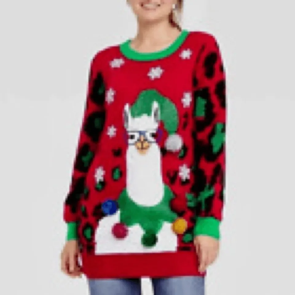33 Degrees Women's Lama Christmas Ugly Sweater Multicolor Size L NWT