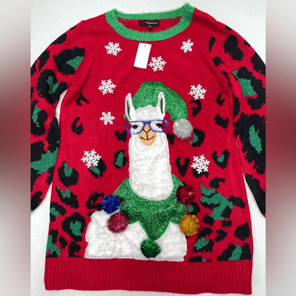 33 Degrees Women's Lama Christmas Ugly Sweater Multicolor Size L NWT