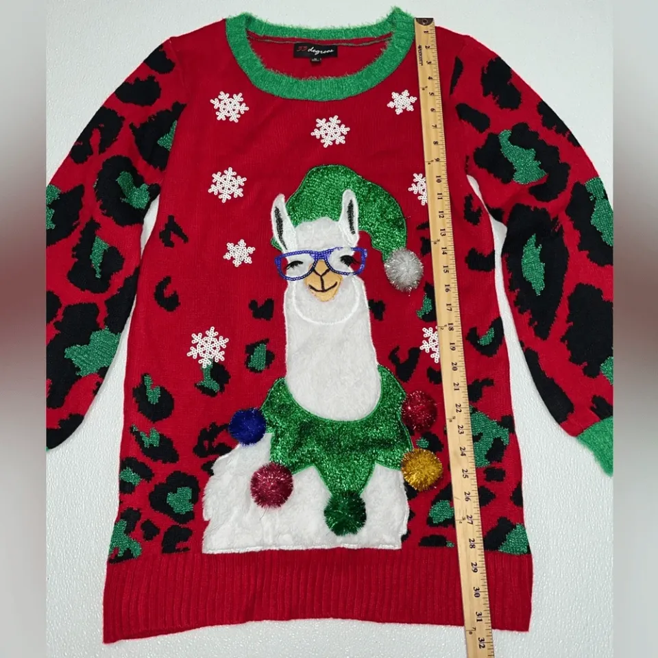 33 Degrees Women's Lama Christmas Ugly Sweater Multicolor Size L NWT