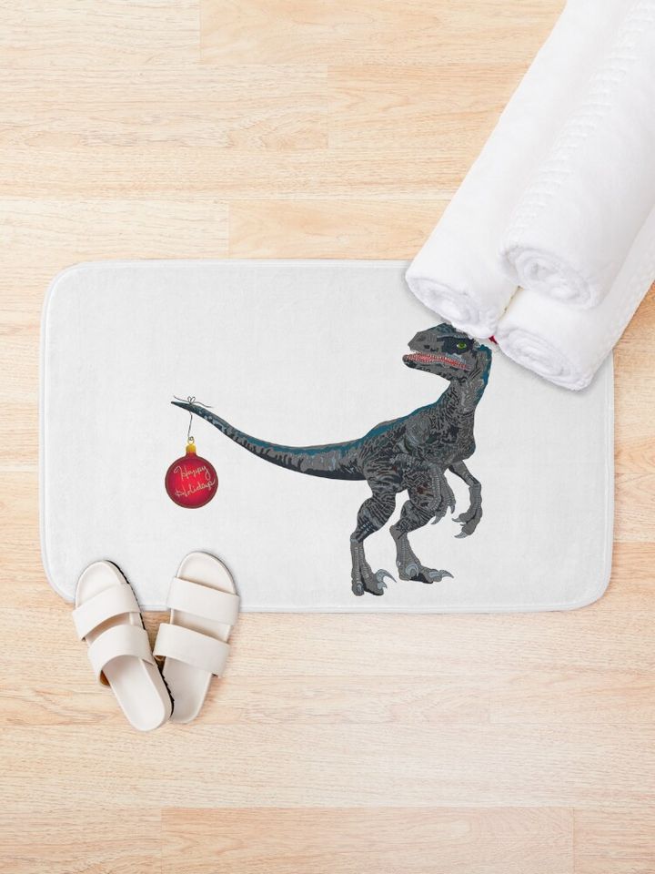 Velociraptor Christmas Bath Mat