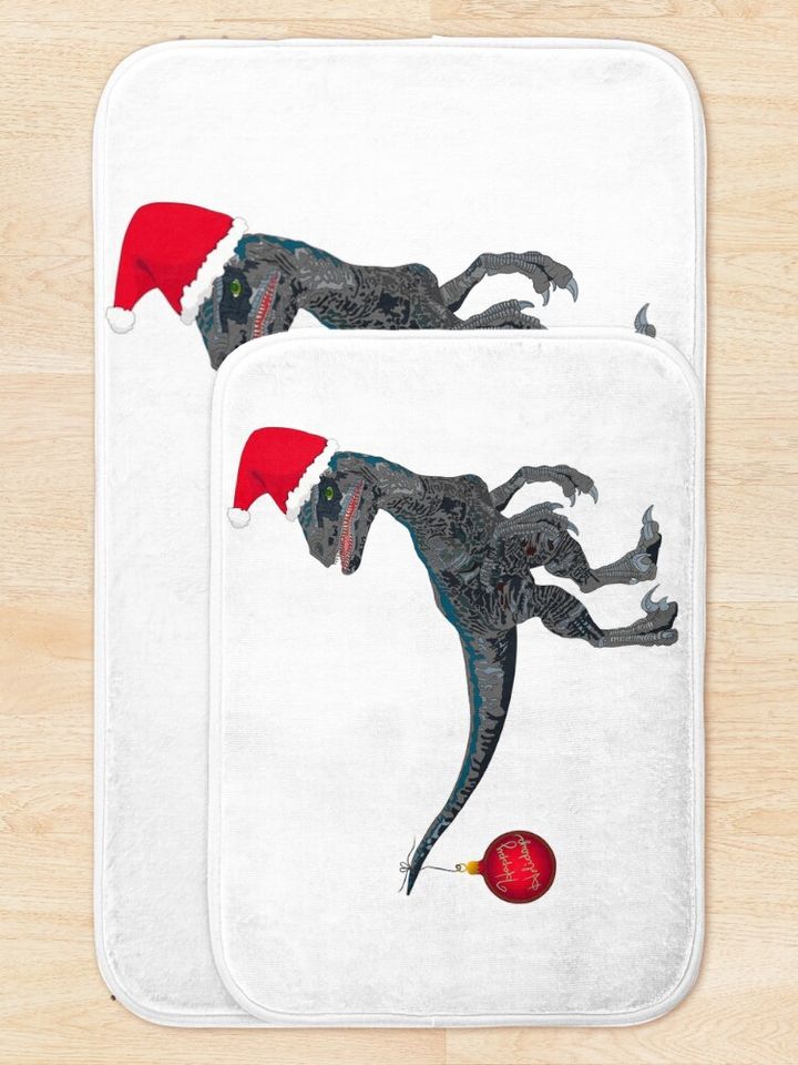 Velociraptor Christmas Bath Mat