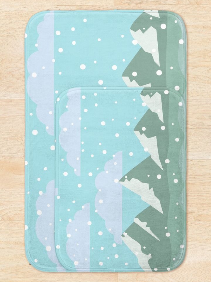 Light Blue Mountain Winter Snow  Bath Mat