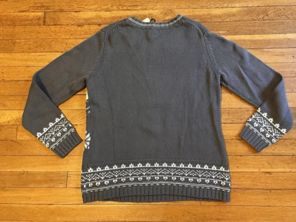 Reindeer Christmas Sweater Women’s Extra Large Grey White All Over Print