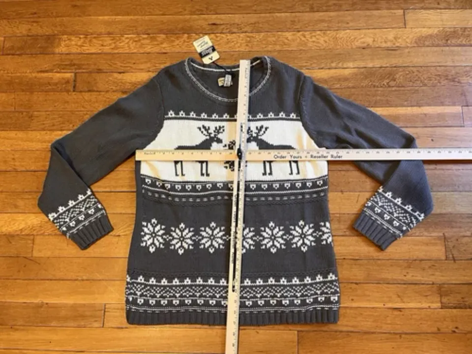 Reindeer Christmas Sweater Women’s Extra Large Grey White All Over Print
