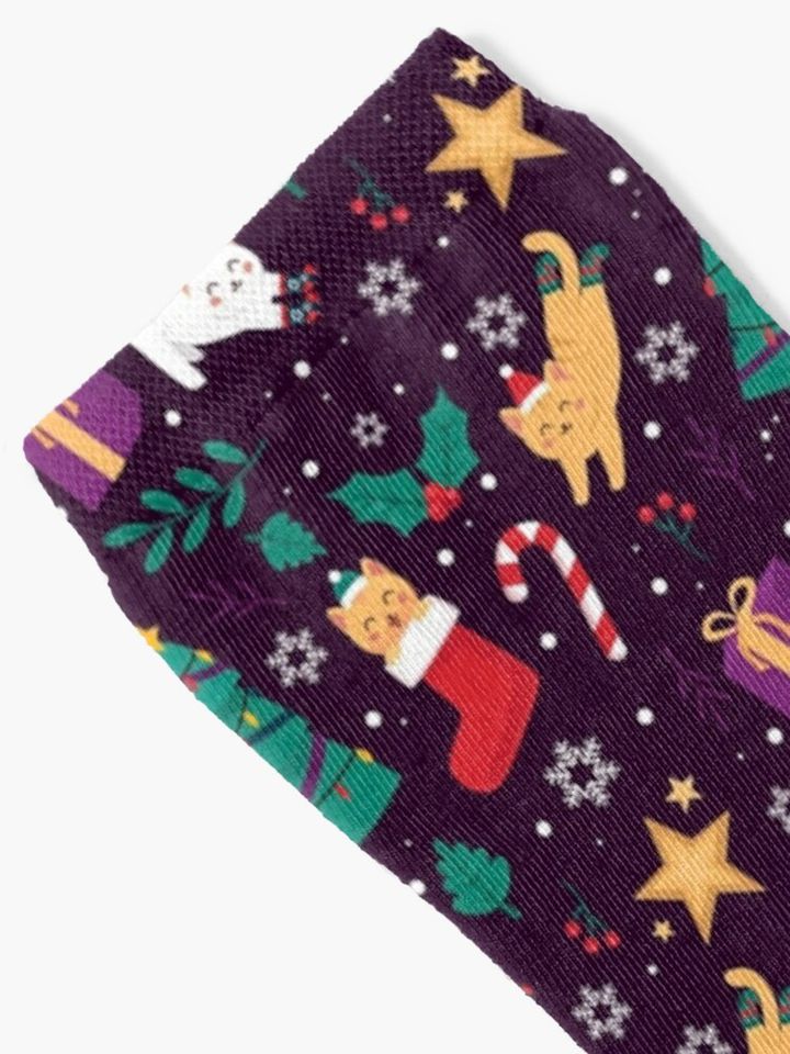 Cute Cats Christmas Tree Pattern Socks