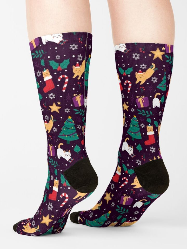 Cute Cats Christmas Tree Pattern Socks