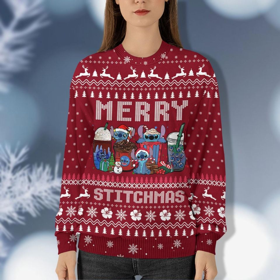 Christmas Stitch Coffee Sweater, Disney Coffee Ugly Sweater