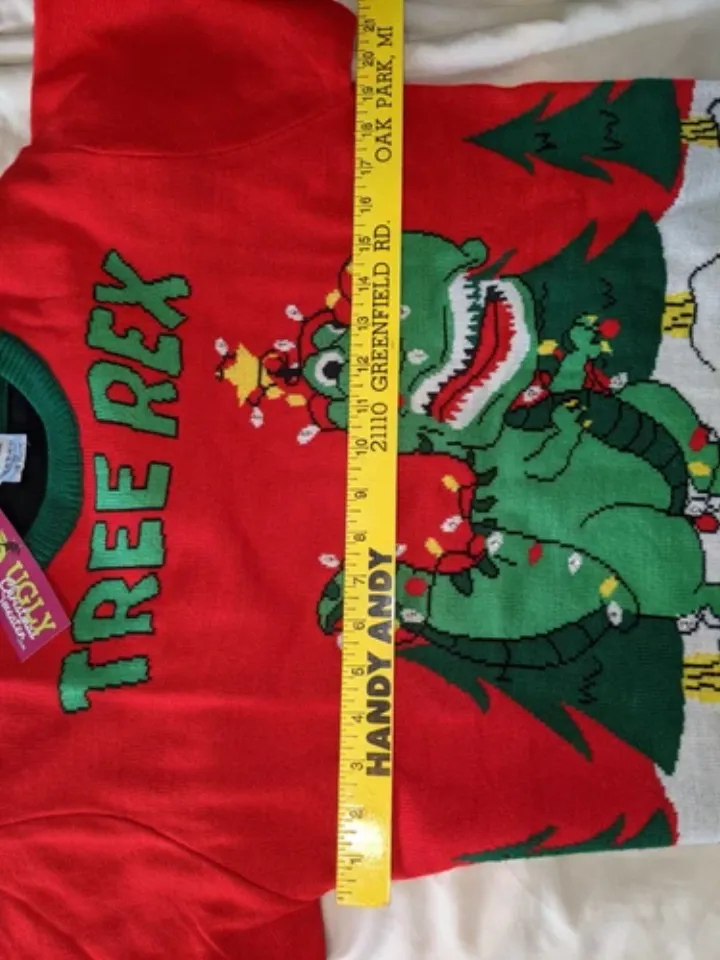 MWT Ugly Christmas Sweater Dinosaur Tree Rex Medium Light Up Fun Novelty Party