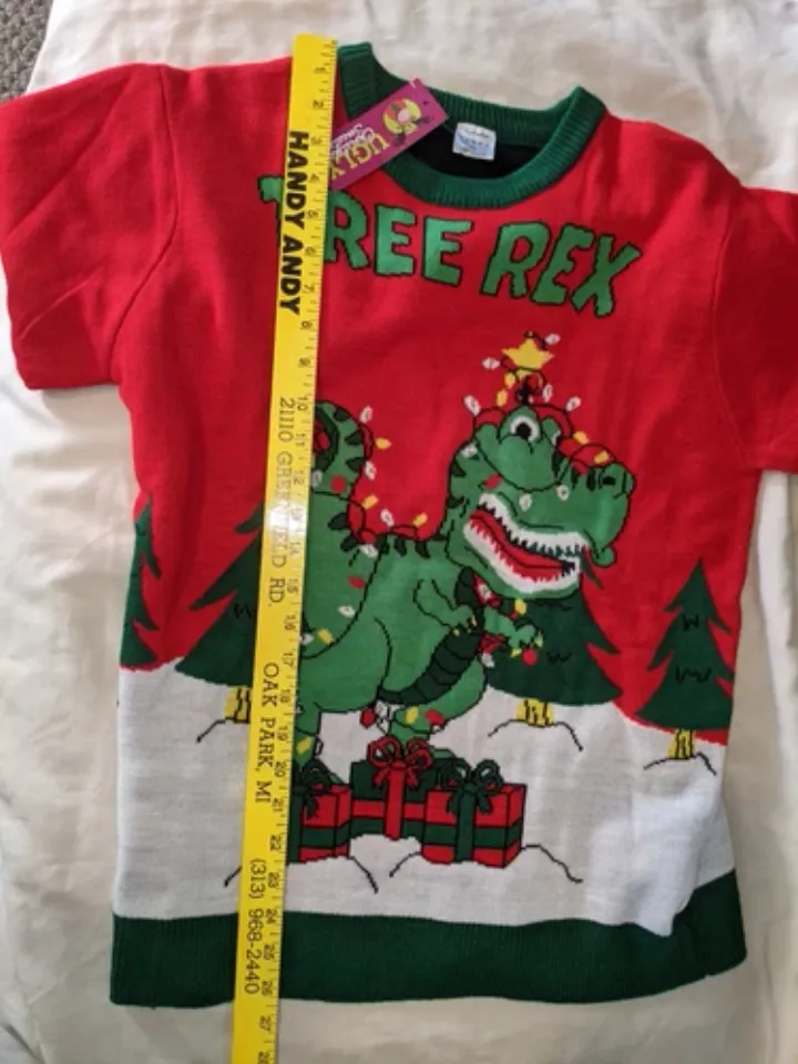 MWT Ugly Christmas Sweater Dinosaur Tree Rex Medium Light Up Fun Novelty Party