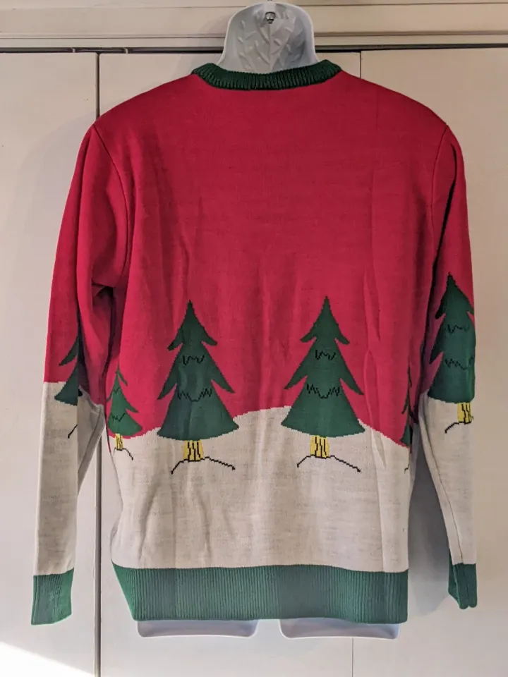 MWT Ugly Christmas Sweater Dinosaur Tree Rex Medium Light Up Fun Novelty Party