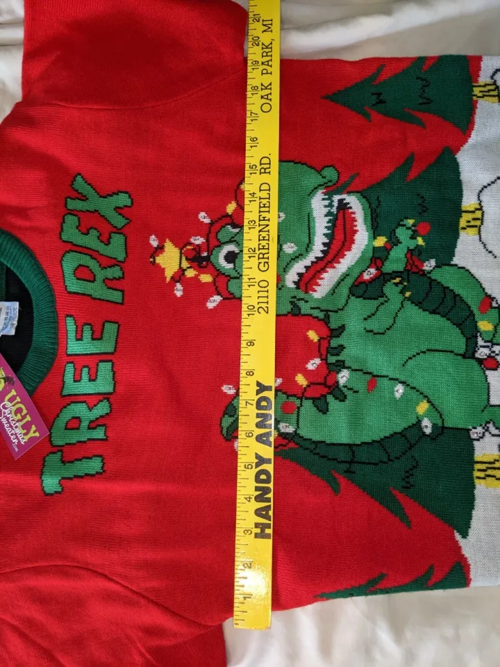 MWT Ugly Christmas Sweater Dinosaur Tree Rex Medium Light Up Fun Novelty Party