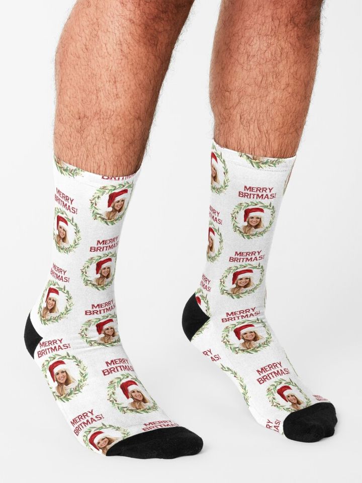 Merry Britmas - For Celebrating a Very Britney Christmas (Red Text) Socks