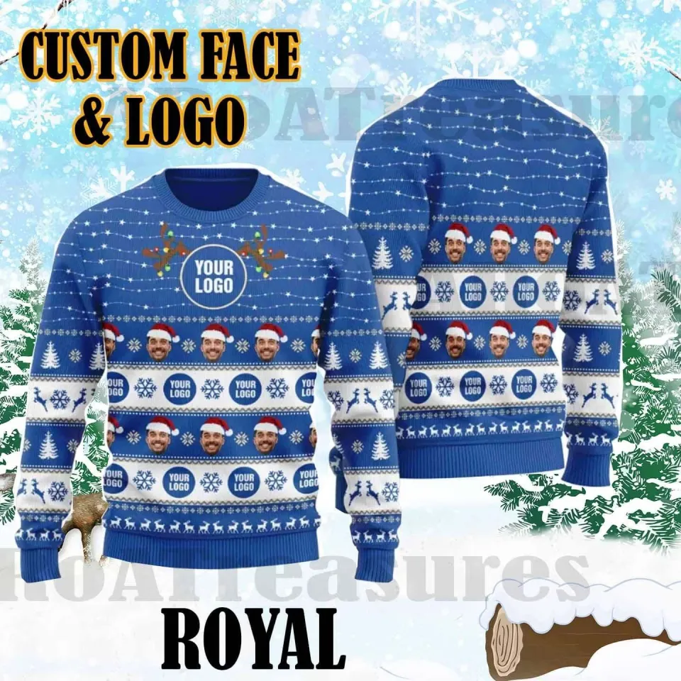 Personalized Custom Face  amp; Logo 3D Ugly Christmas Sweater, Custom Company Logo