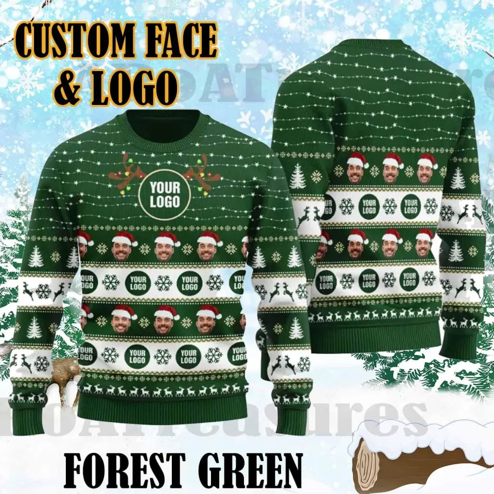 Personalized Custom Face  amp; Logo 3D Ugly Christmas Sweater, Custom Company Logo