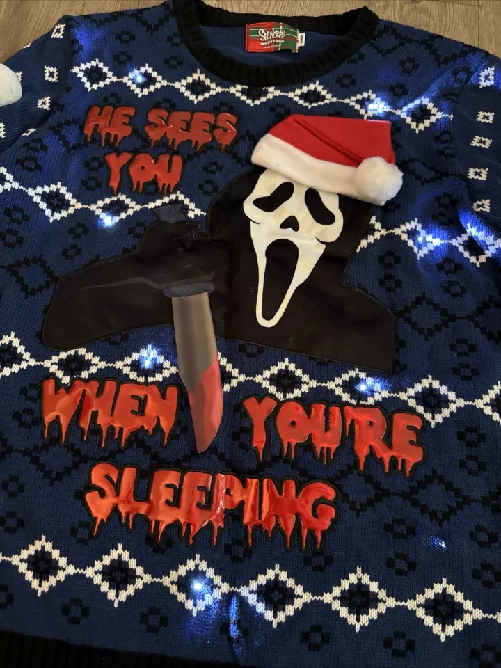 Scream Ghost Face Christmas Ugly Sweater Size Large Light Up And Screaming Sound