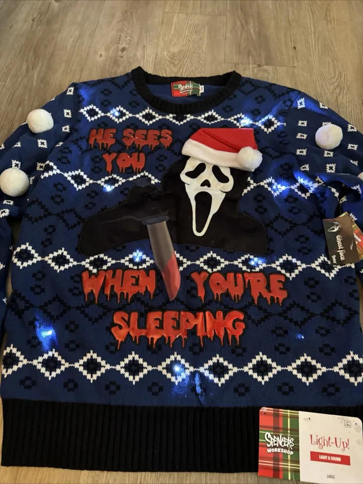 Scream Ghost Face Christmas Ugly Sweater Size Large Light Up And Screaming Sound