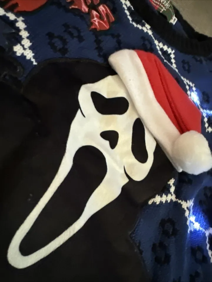 Scream Ghost Face Christmas Ugly Sweater Size Large Light Up And Screaming Sound