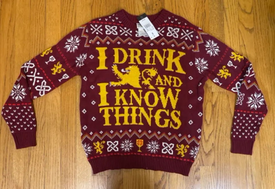 I Drink & I Know Things Game Of Thrones Ugly Christmas Sweater Men's Medium NWT