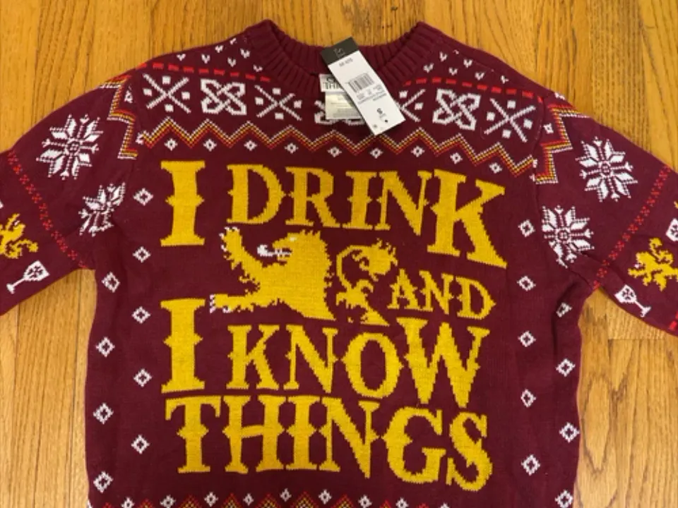 I Drink & I Know Things Game Of Thrones Ugly Christmas Sweater Men's Medium NWT