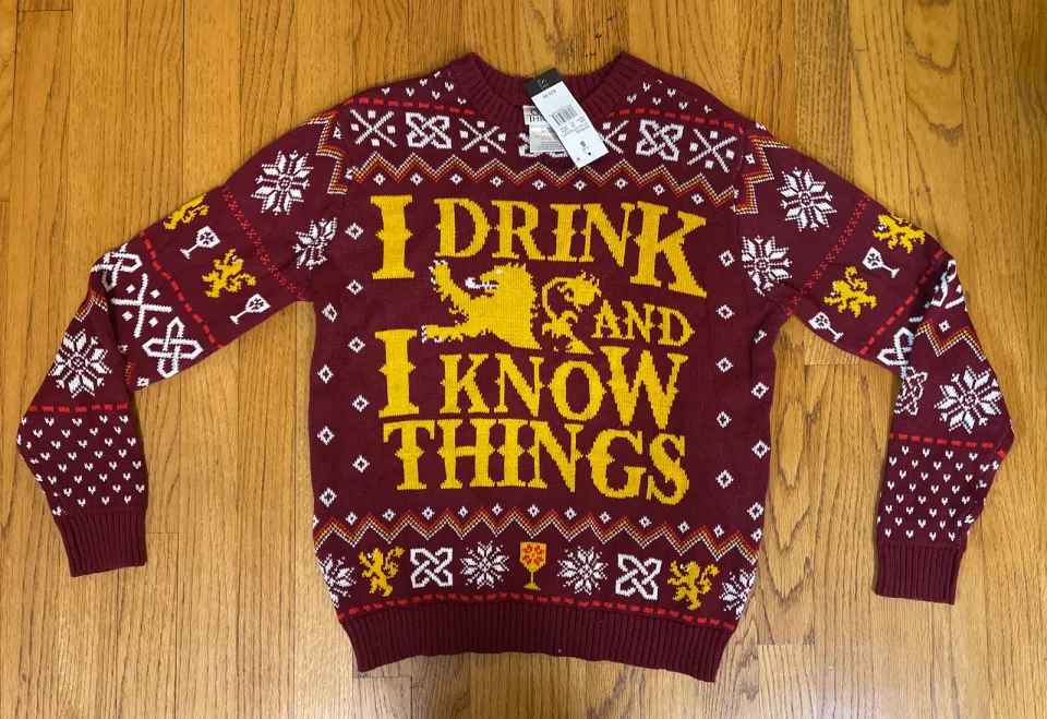 I Drink & I Know Things Game Of Thrones Ugly Christmas Sweater Men's Medium NWT
