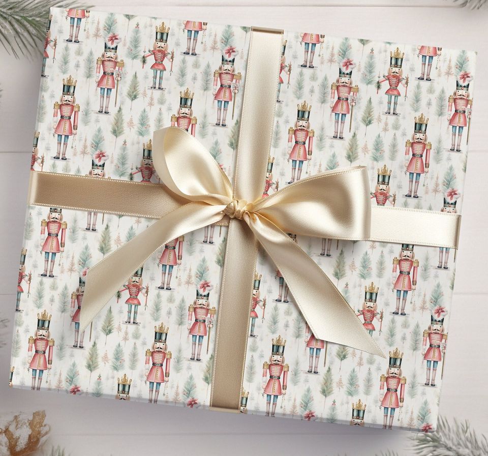 Nutcracker Christmas Gift Wrap, Merry Christmas Wrapping Paper, Vintage Gift Wrap