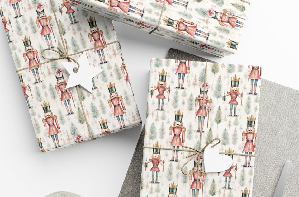 Nutcracker Christmas Gift Wrap, Merry Christmas Wrapping Paper, Vintage Gift Wrap