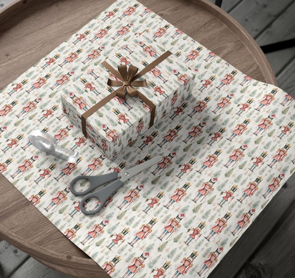 Nutcracker Christmas Gift Wrap, Merry Christmas Wrapping Paper, Vintage Gift Wrap